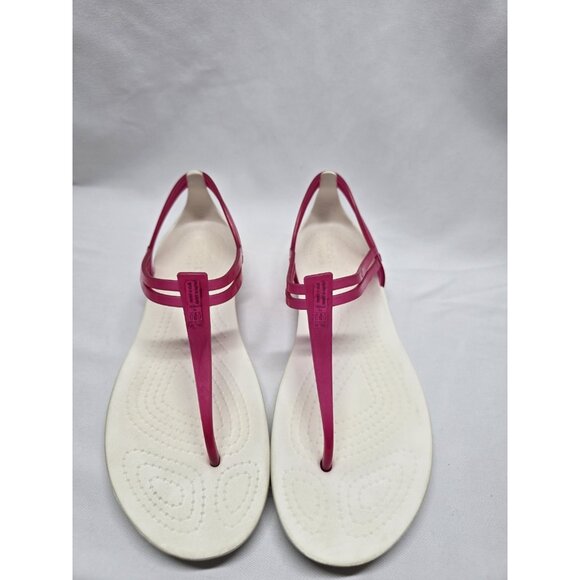 Crocs Isabella White And Pink T-Strap Iconic Comfort Sandal Size 6 Women's - Picture 2 of 16